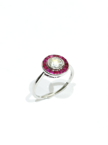 Bague 61 Bague Art Déco en platine, diamant ancien et rubis synthétiques 58 Facettes