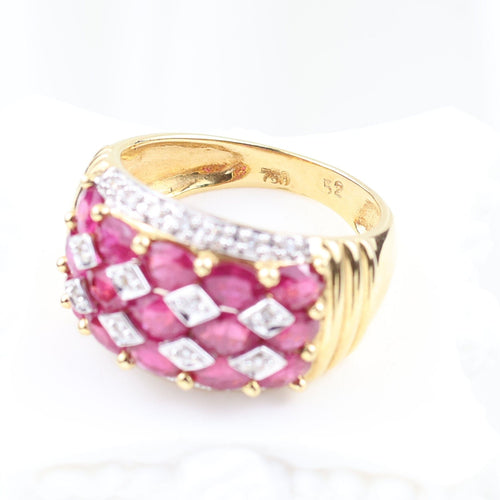 Bague Bague en or jaune 18 carats sertie de rubis ovales et de diamants 58 Facettes 132984