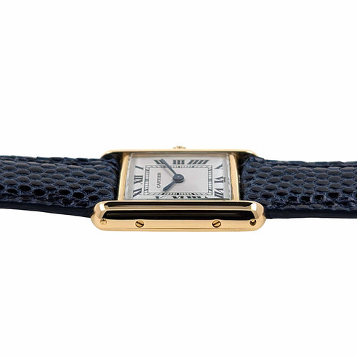 Montre Cartier Tank Louis Cartier Medium MM Classic Railway 18k Gold 866001 Gold Folding Clasp Circa 1985 58 Facettes