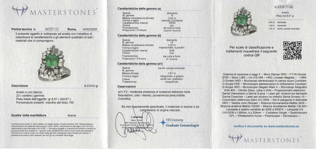 Bague Bague en or blanc avec une émeraude colombienne de 1,81 ct et des diamants 58 Facettes 14539