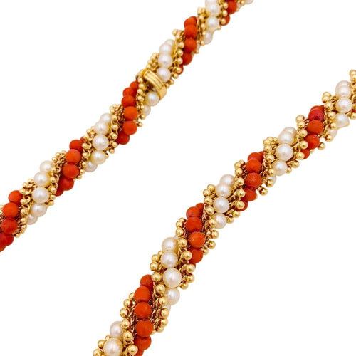 Collier Collier-Sautoir Van Cleef & Arpels, "Twist", or jaune, corail, perles. 58 Facettes 34876