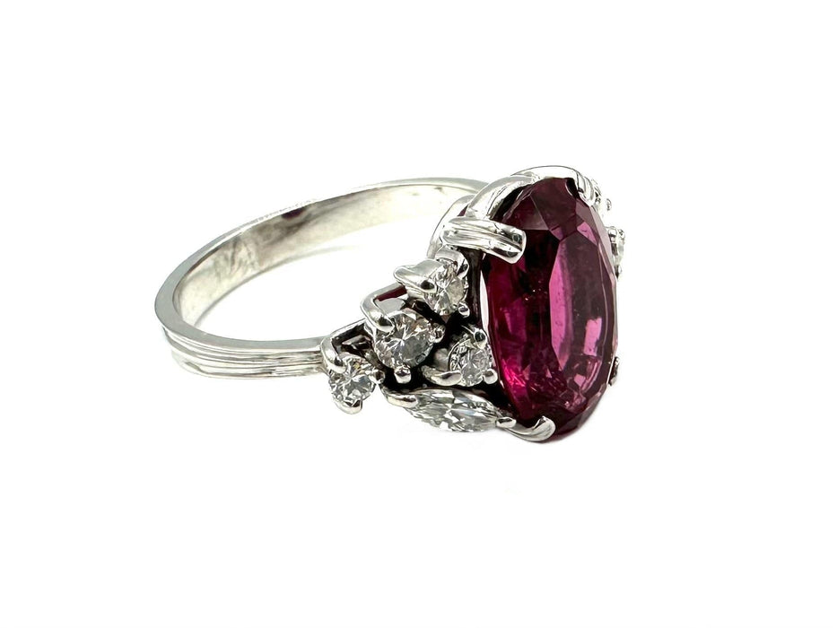 Bague 54 Bague vintage or blanc 18K, tourmaline rose et diamants 58 Facettes