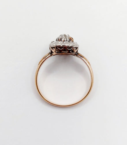 Bague 54 Bague marguerite victorienne or rose 18k diamant poire 0.60 carat (circa 1880) 58 Facettes A06118