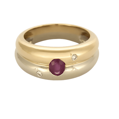 Bague 52,5 Bague double jonc en or jaune et or gris, rubis et diamants 58 Facettes VER0120