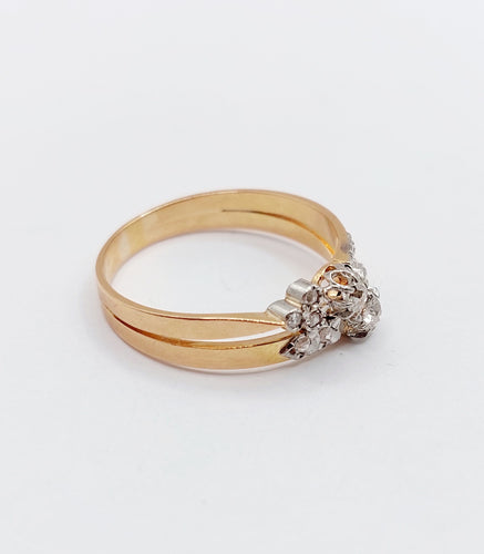 Bague 58.5 Bague toi et moi antique en or rose 18k et diamants taille ancienne 58 Facettes A06482