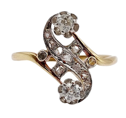 Bague 54.5 Bague toi et moi antique or jaune, platine et diamants 58 Facettes A05752