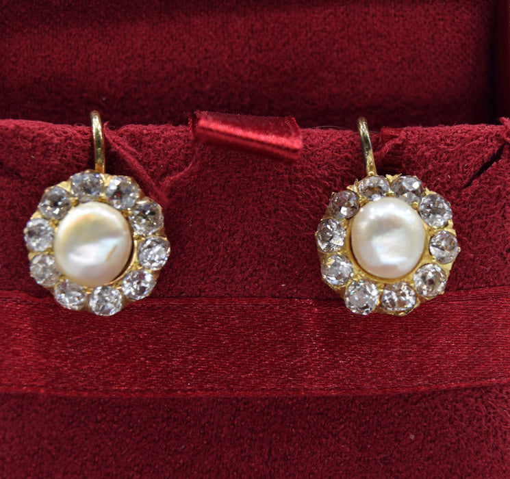 Boucles d'oreilles Boucles d'oreilles en or jaune, diamants et perles de la période victorienne 58 Facettes