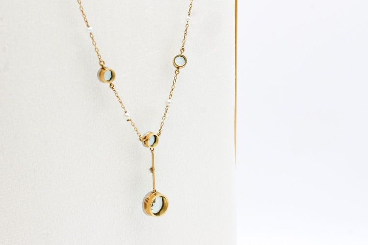 Collier ancien or jaune et platine, aigues-marines et perles