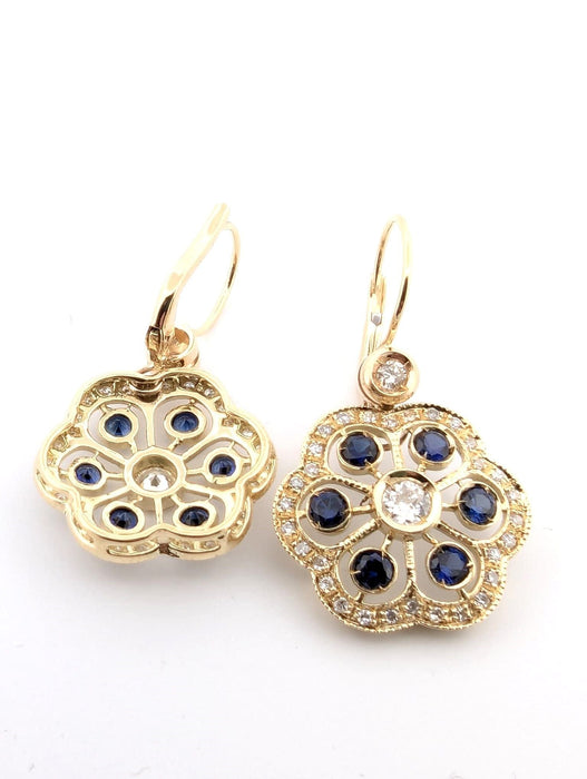 Boucles d'oreilles Boucles d'oreilles en or jaune avec saphirs et diamants 58 Facettes