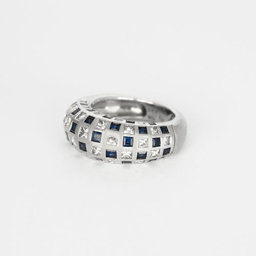Bague 54.5 Bague jonc or blanc, diamants et saphir 58 Facettes 240817