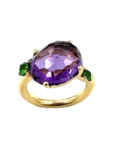 Bague 52 POMELLATO. Bague "Bahia" or jaune, améthyste et tsavorite 58 Facettes