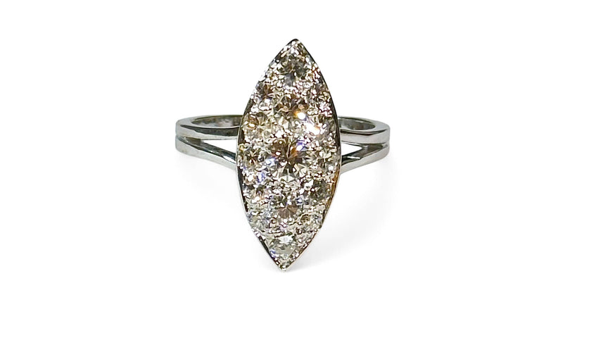 Bague 50 Bague Marquise or blanc 18 carats et diamants 58 Facettes
