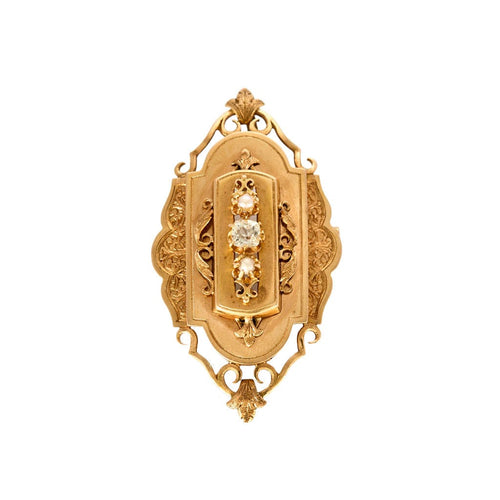 Pendentif Elégante Broche-Pendentif Napoléon III Or Rose Diamant et Perles 58 Facettes GU106