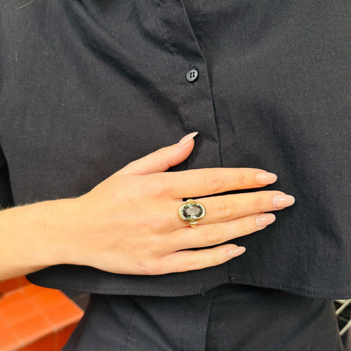 Bague 58 Bague solitaire en or jaune, tourmaline verte ovale à facettes de 8 carats 58 Facettes 2511006