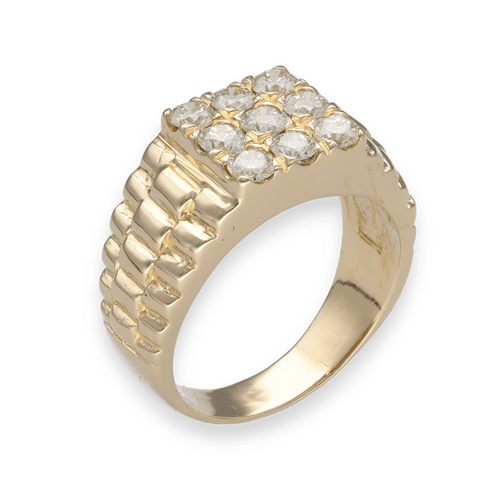 Bague 59 Bague chevaliere en or jaune 18K sertie de 1,00 ct de diamants brillants K-VS - Taille 59 58 Facettes FB09348