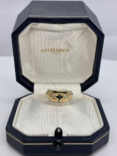 Bague 50 Bague Chaumet or jaune saphir cabochon et diamants 0,09 ct 58 Facettes 972