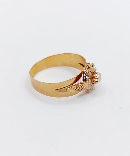Bague 54.5 Bague marguerite antique en or rose 18k ornée de perles 58 Facettes A06486