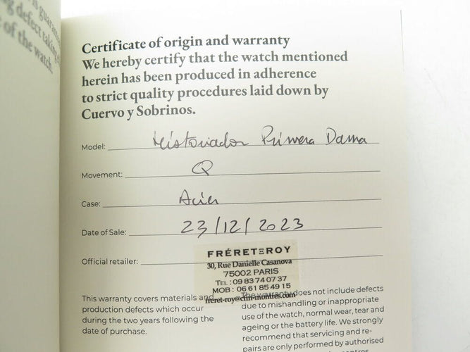 Montre montre CUERVO Y SOBRINOS historiador primera dama 3113b1b 36mm 58 Facettes 265935