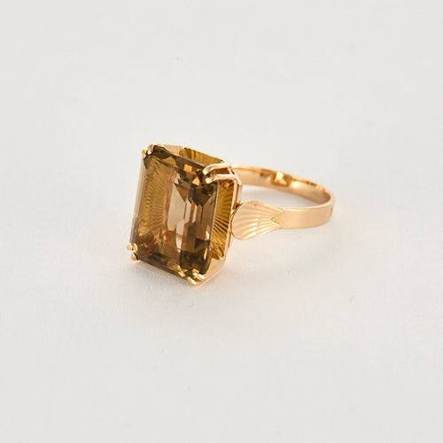 Bague 59 Bague or jaune et quartz fumé 58 Facettes VIL0552