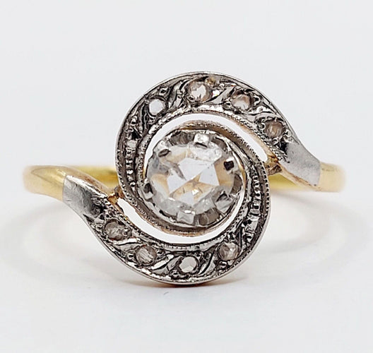 Bague 49 Bague tourbillon antique or 18k diamant taille rose 4 mm (circa 1900) 58 Facettes A06287