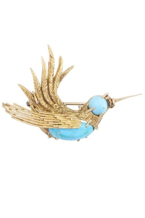 Broche BROCHE OISEAU TURQUOISES OR JAUNE 58 Facettes 086741