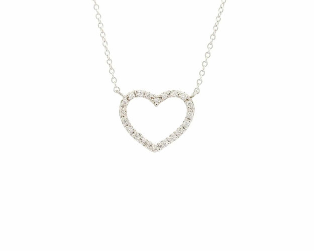 Collier Collier en or blanc 18 carats avec pendentif cœur et diamants naturels de 0,10 carat 58 Facettes 12279