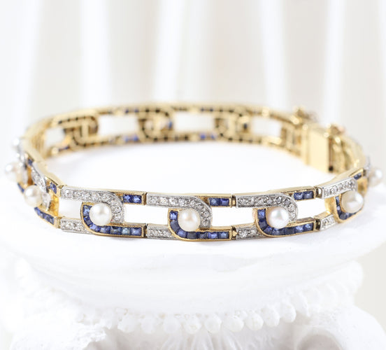 Bracelet Bracelet vintage orné de diamants, de saphirs et de perles 58 Facettes J010000311
