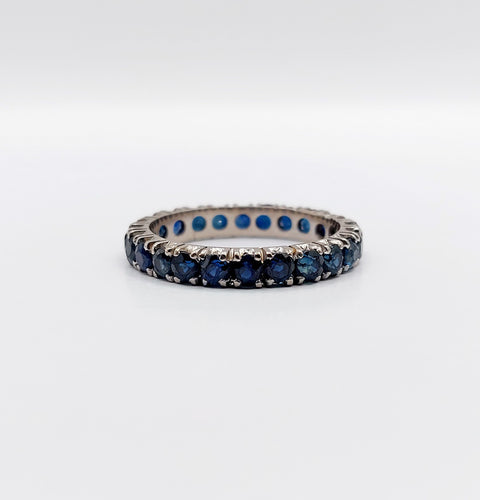 Alliance américaine art deco or blanc 14k saphirs bleus naturels