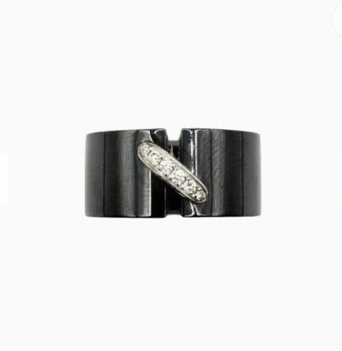 Bague 51 CHAUMET - Bague le lien en céramique noire et diamants 58 Facettes R24