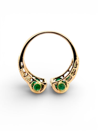 Bague 59 Bague en or jaune 18 carats émeraudes et diamants 58 Facettes