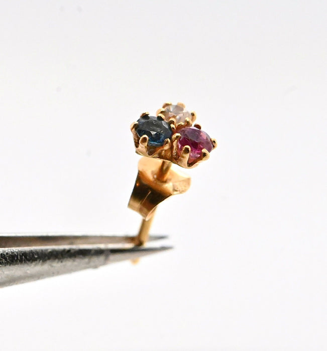 boucles d'oreilles en or 18 carats ornées d'un saphir, d'un rubis et d'un diamant