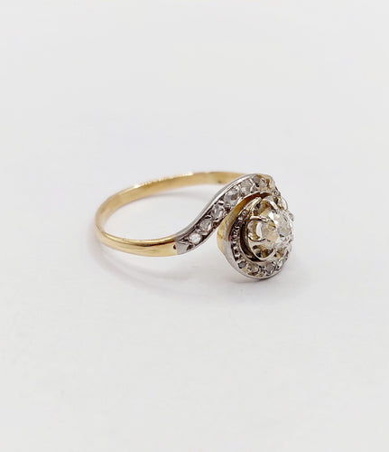 Bague 53 Bague tourbillon antique en or 18k et platine, diamant 0,25 carat et diamants 58 Facettes A06348