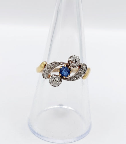 Bague 56 Bague antique diamants taille ancienne et saphir en or 18k et platine 58 Facettes A06535