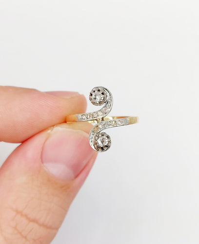 Bague 52 Bague marquise toi et moi antique or jaune 18k et platine diamants taille roses (circa 1900) 58 Facettes A05981