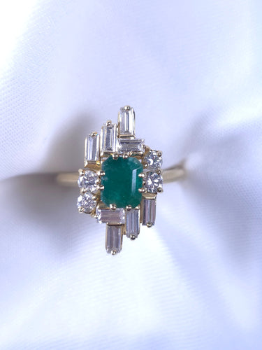 Bague 58 Bague Art Déco or jaune, émeraude, diamant 58 Facettes