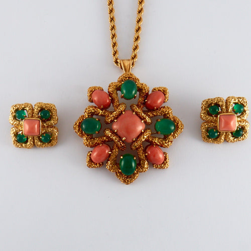 Collier VAN CLEEF & ARPELS - Parure "Delphe Collection" Corail et chrysoprase 58 Facettes