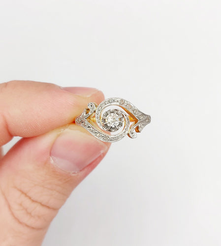 Bague 56 Bague tourbillon antique en or 18k et platine, diamant taille ancienne et diamants roses 58 Facettes A06434