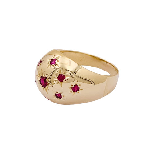 Bague 52 Bague boule vintage, or jaune, pierres rouges. 58 Facettes 35024