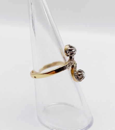 Bague 52 Bague marquise toi et moi antique or jaune 18k et platine diamants taille roses (circa 1900) 58 Facettes A05981