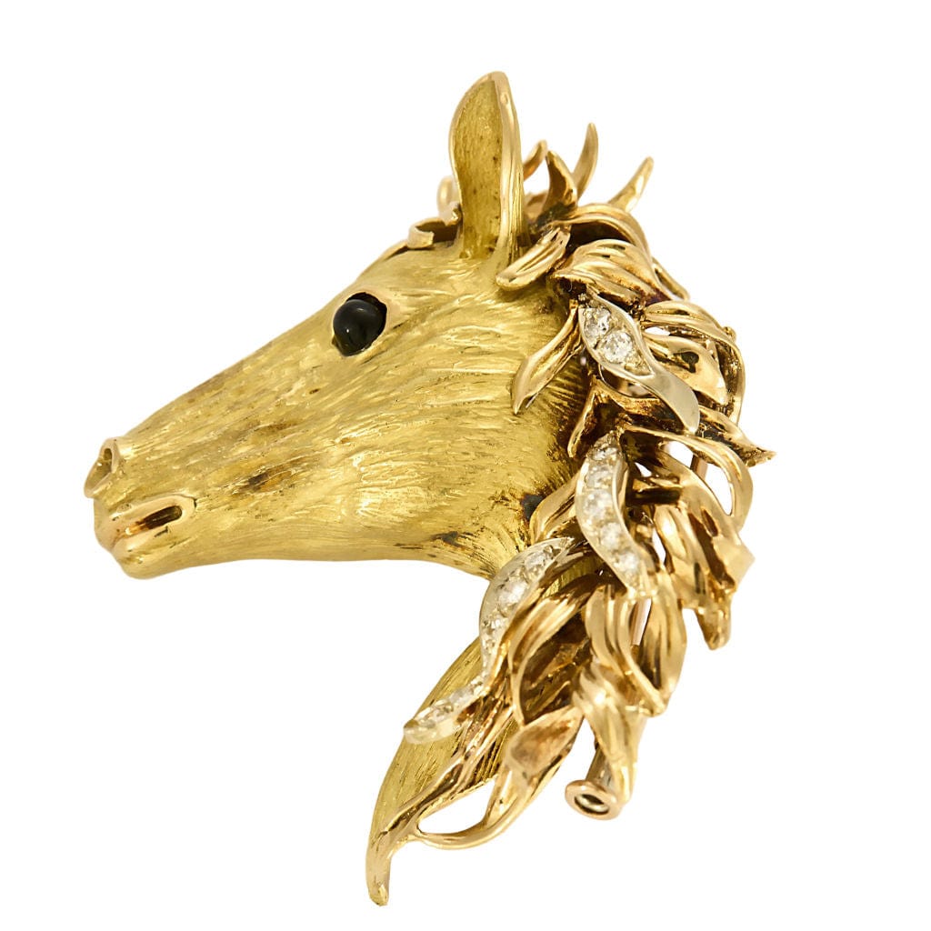 Médaillon Ancien En Laiton Forme De Cheval