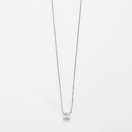 Collier Collier or blanc 18 carats sertie d'un diamant princesse 58 Facettes
