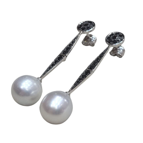 Boucles d'oreilles Boucles d'oreilles baroques en perles australiennes et diamants noirs taille brillant 58 Facettes T471