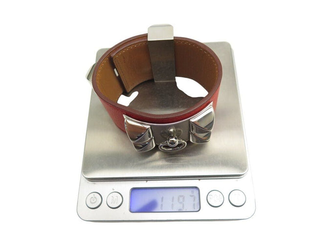 Collier bracelet HERMES collier de chien medor cdc 16cm cuir swift rouge palladie 58 Facettes 268025