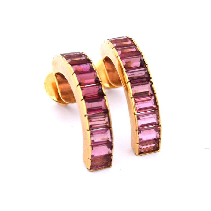 Boucles d'oreilles en or jaune tourmalines '80