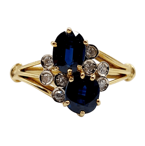 Bague 57.5 Bague vintage toi et moi or jaune 18k saphirs et diamants 58 Facettes A06136