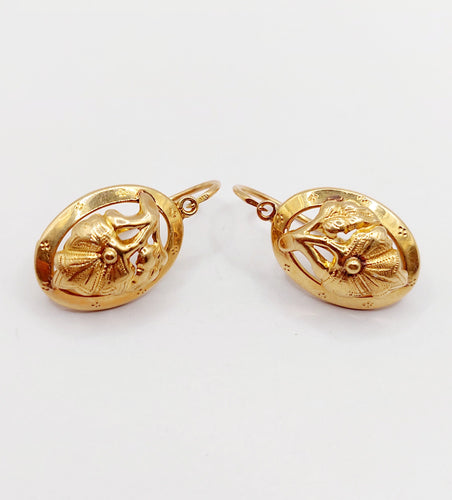 Boucles d'oreilles Dormeuses victoriennes poissardes à fleurs en or rose 18k (circa 1890) 58 Facettes A06467