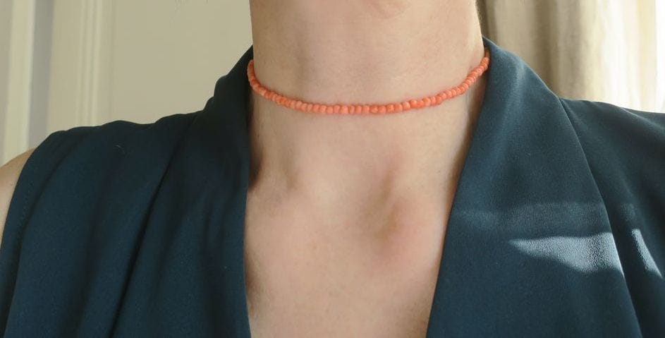 Collier Collier choker 19e siècle corail or rose 58 Facettes