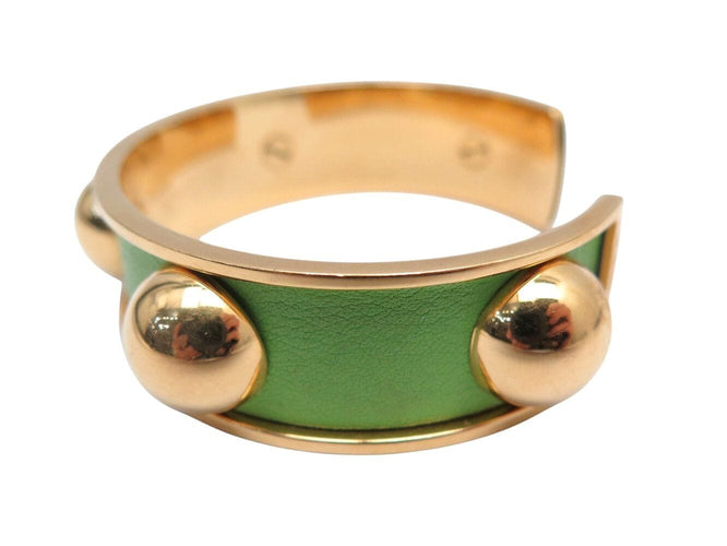 Bracelet bracelet HERMES jonc en cuir vert et metal dore en metal 58 Facettes 272252