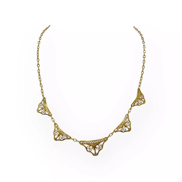 Collier Draperie En Or Jaune 18 Carats Filigrané - Occasion - Style Élégant Et Raffiné