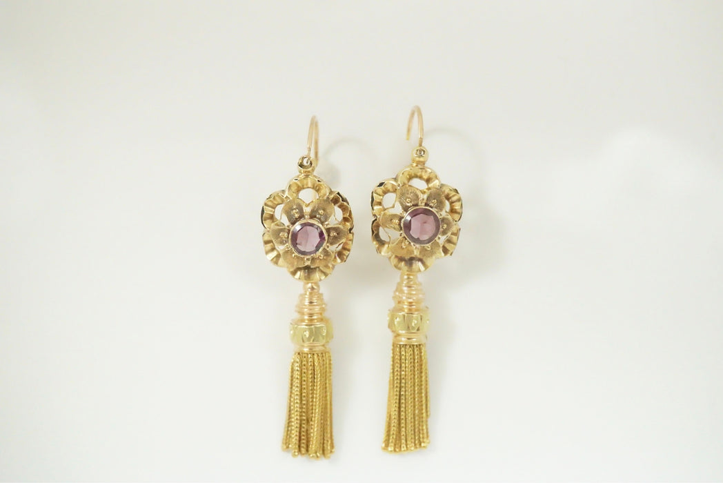 Boucles d'oreilles Boucles d'oreilles pendantes or et grenats Napoléon III 58 Facettes